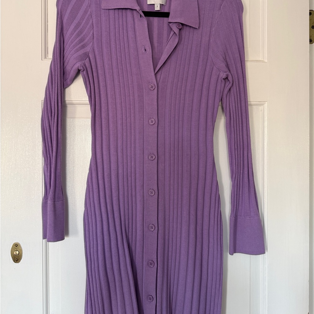 Milly Lavender Long Sleeve Ribbed Dress